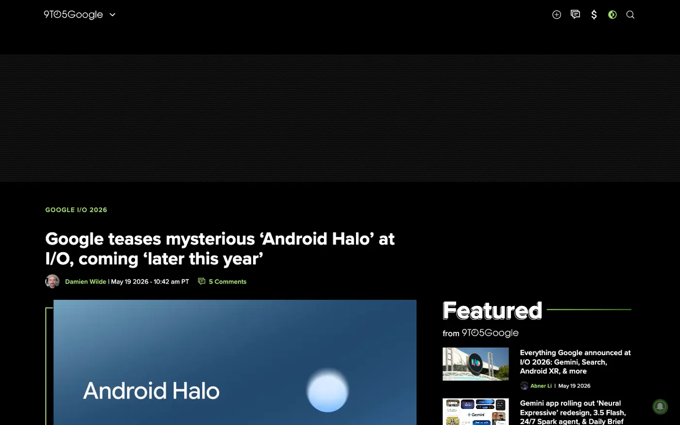 9to5Google 报道 Android Halo