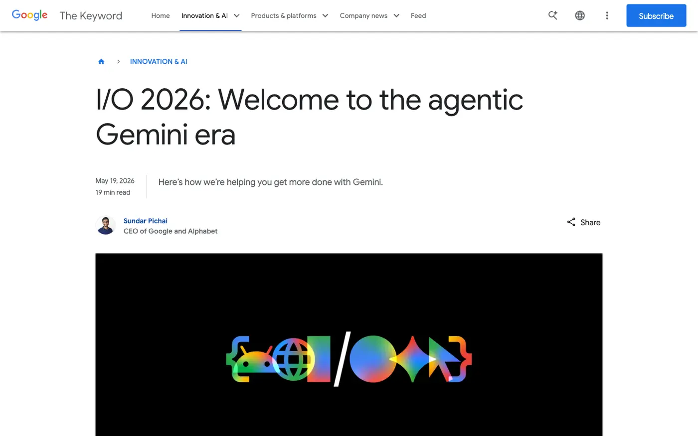 Sundar Pichai I/O 2026 keynote